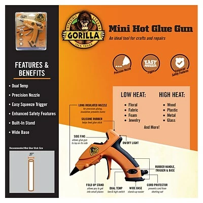 Outlet 💯 Glue & Glue Sticks Gorilla Dual Temp Mini Glue Gun, Orange/Black (8401502 ) ✔️ 4 Outlet 💯 Glue & Glue Sticks Gorilla Dual Temp Mini Glue Gun, Orange/Black (8401502 ) ✔️ - Image 4