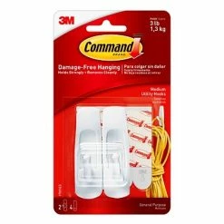 Brand new ❤️ Command™ Adhesive Hooks Command™ Medium Utility Hooks, White, 2 Hooks (17001ES) 🧨