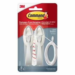 Hot Sale ✨ Command™ Cord Clips With Clear Adhesive Command™ Cord Bundlers, White, 2 Bundlers (17304-ES) ⌛