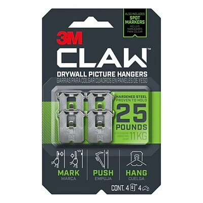 Brand new 😉 Command Hooks & Hanging Strips 3M CLAW™ Drywall Picture Hanger With Temporary Spot Marker, Holds 25 Lbs, 4 Hangers, 4 Markers/Pack (3PH25M4ES) 🛒 1 Brand new 😉 Command Hooks & Hanging Strips 3M CLAW™ Drywall Picture Hanger With Temporary Spot Marker, Holds 25 Lbs, 4 Hangers, 4 Markers/Pack (3PH25M4ES) 🛒