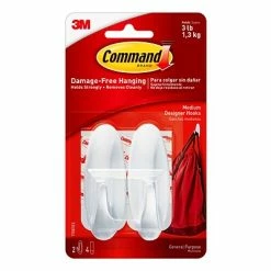 Flash Sale đ Command⢠Adhesive Hooks Command⢠Medium Designer Hooks, White, 2 Hooks (17081ES) đ