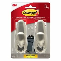 Best Sale ⭐ Hooks & Hanging Strips Command™ Large Forever Classic Metal Hook, Brushed Nickel, 2 Hooks, 4 Strips/Pack (FC13-BN-2ES) 🧨