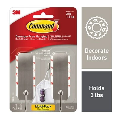 Deals 👏 3M Command™ Adhesive Hooks Command™ Medium Brushed Nickel Hooks, 2 Hooks (17034BN-2ES) 🥰 1 Deals 👏 3M Command™ Adhesive Hooks Command™ Medium Brushed Nickel Hooks, 2 Hooks (17034BN-2ES) 🥰