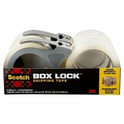Deals ❤️ Tape Dispenser W Tape Scotch® Box Lock™ Shipping Packing Tape With Refillable Dispensers, Clear, 1.88 In X 54.6 Yd, 4 Rolls/Pack (3950-4RD) 👏