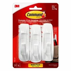 Hot Sale đ Command⢠Adhesive Hooks Command⢠Large Utility Hook, White, 3 Hooks, 6 Strips/Pack (17003-3ES) đ