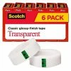 New ❤️ Clear Tape Scotch® Transparent Tape, Crystal Clear Clarity Finish, Glossy, 3/4" X 27.77 Yds., 6 Rolls (600K6) 👍