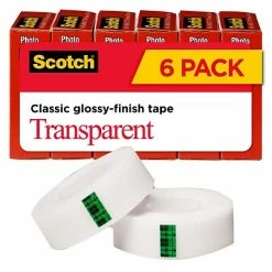 New ❤️ Clear Tape Scotch® Transparent Tape, Crystal Clear Clarity Finish, Glossy, 3/4" X 27.77 Yds., 6 Rolls (600K6) 👍