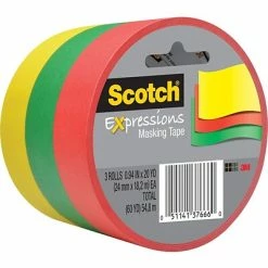 Deals 🎁 Scotch® Expressions Decorative Masking Tape Scotch® Expressions Masking Tape, .94" X 20 Yds., Red, Yellow, Green, 3 Rolls (3437-3PRM) 🤩