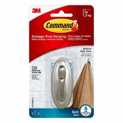 Promo 🎉 Hooks & Hanging Strips Command™ Medium Hook, Traditional Brushed Nickel, 1 Hook, 2 Strips/Pack (17051BN-B) 👏
