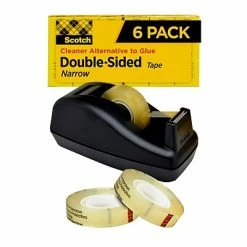Best Sale 😉 Double Sided Clear Tape Scotch® Permanent Double Sided Tape W/Desktop Dispenser, 1/2" X 25 Yds., 1" Core, 6 Rolls (MMM6656PKC40) 🎁