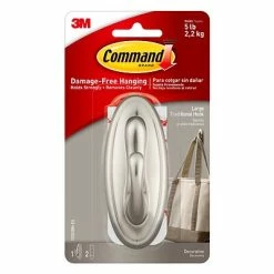 Flash Sale 👏 Command™ Decorative Hooks Command™ Large Traditional Hook, Brushed Nickel, 1 Hook, 2 Strips/Pack (17053BN-EF) 🥰