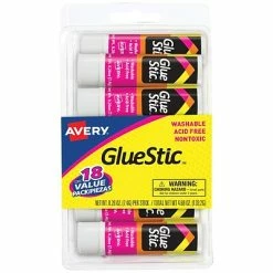 New ✨ Avery Glue Stic Glue Sticks, 0.26 Oz., White, 18/Pack (98089) 🌟